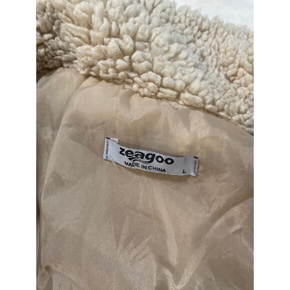 Zeagoo Beige Faux Sherpa‎ Fleece Teddy Coat Women's Double Breasted Cozy Jacket - Picture 8 of 11